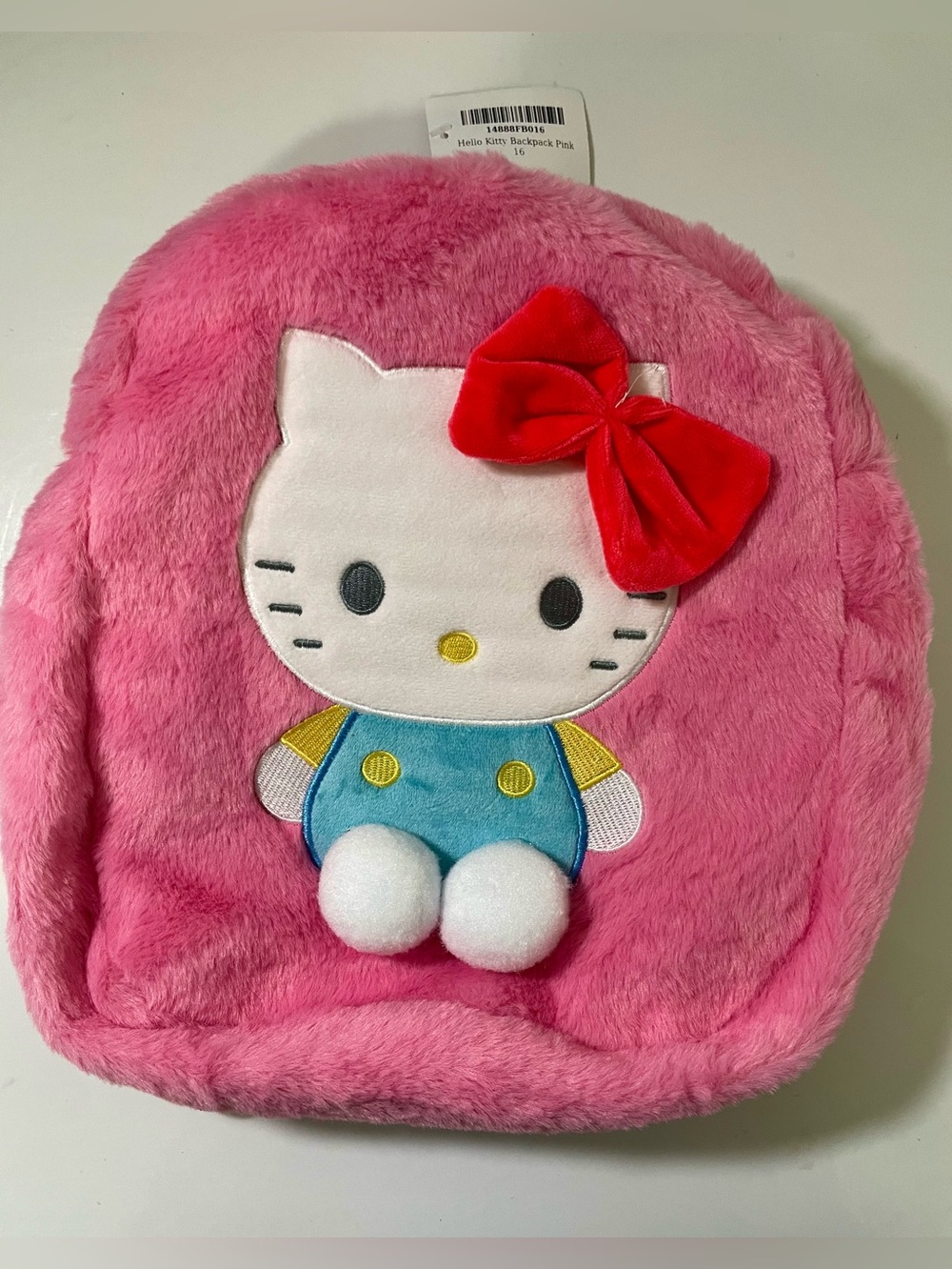 Hello Kitty Plush Backpack Pink with Red Bow and Blue Outfit